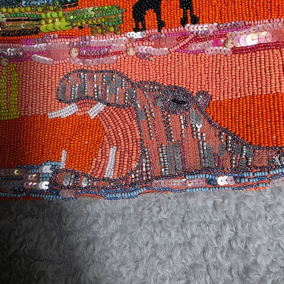 Zara Clutch Orange Beaded Sequin Safari Hippo Giraffe Lion King Vibes Bag Purse - Picture 2 of 9